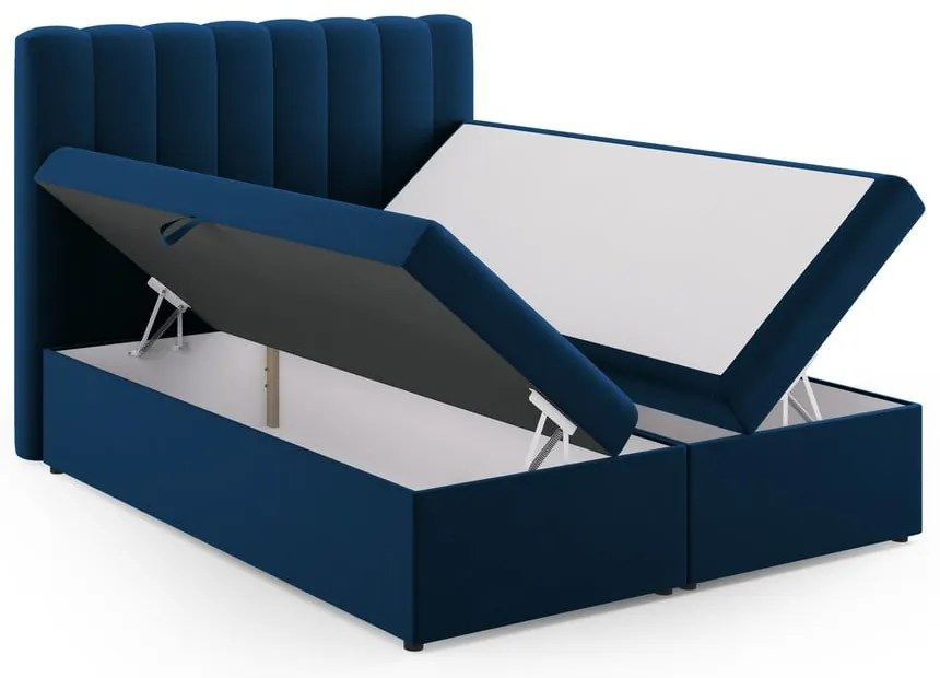 Ciemnoniebieskie łóżko boxspring ze schowkiem 160x200 cm Gina – Milo Casa