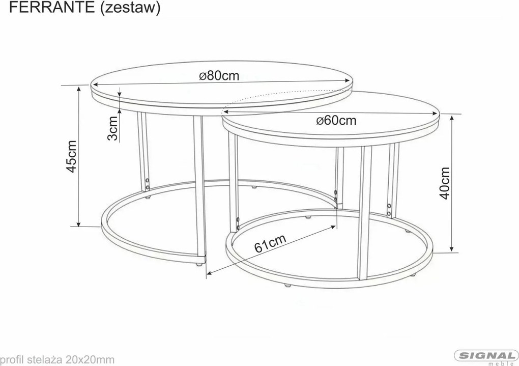 Zestaw 2 okrągłych stolików Ferrante Signal, trawertyn / kaszmir