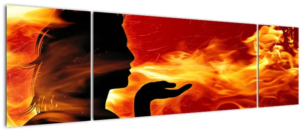 Obraz kobiety z płomieniami (170x50 cm)