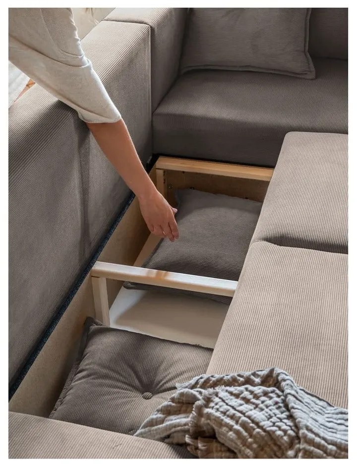 Jasnobrązowy sztruksowy rozkładany narożnik (strona zmienna) Lazy Lukka – Miuform