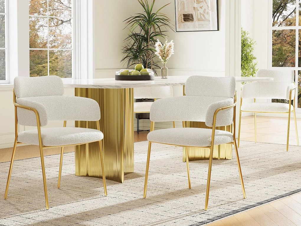 Zestaw 4 krzeseł z francuskiej tkaniny frotte - złote nogi - beż