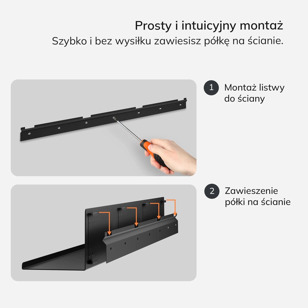 Półka wisząca metalowa czarna, 1200 mm: JOANNE