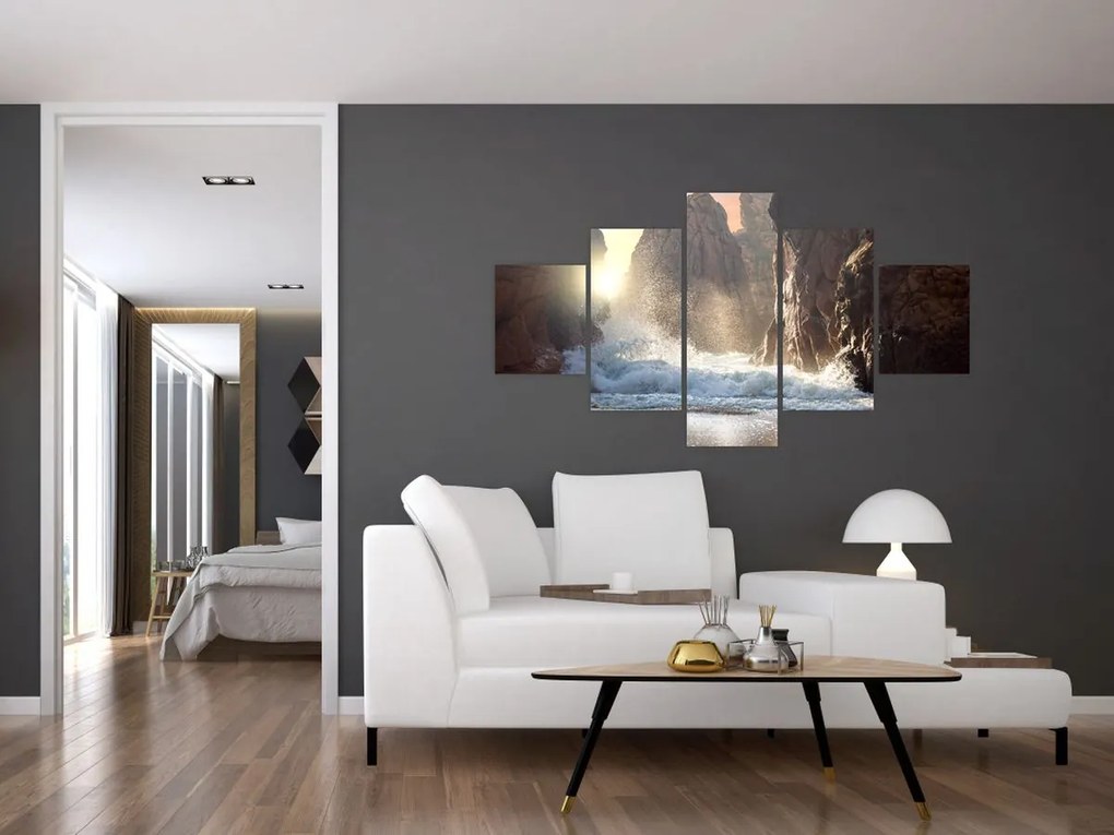 Obraz - Skały i fale oceanu (125x70 cm)