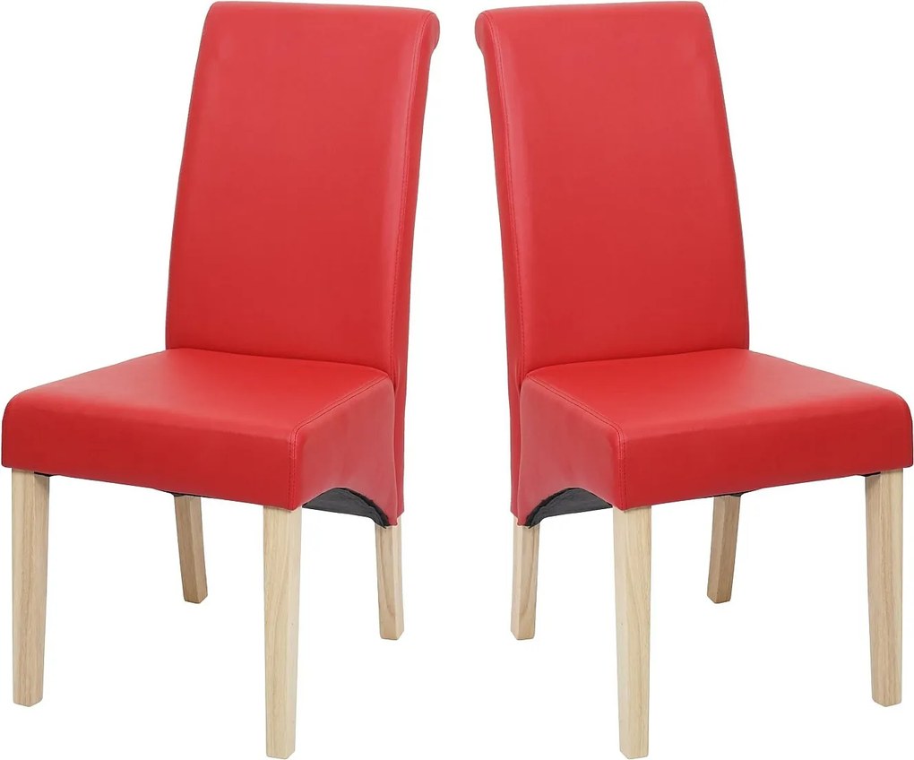 Krzesło do jadalni Cesena (zestaw 2 sztuk),  sztuczna skóra matowa, czerwony, jasne nóżki