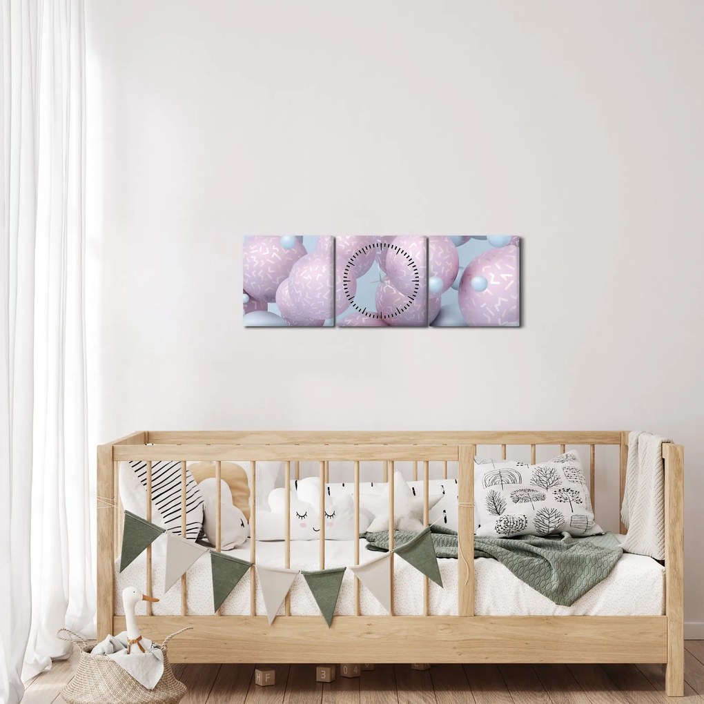 Obraz - Pastelowe kule, abstrakcja (z zegarem) (90x30 cm)