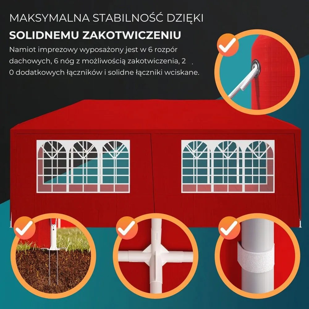 Namiot imprezowy NEAPOL, 3x6m, czerwona Jurhan