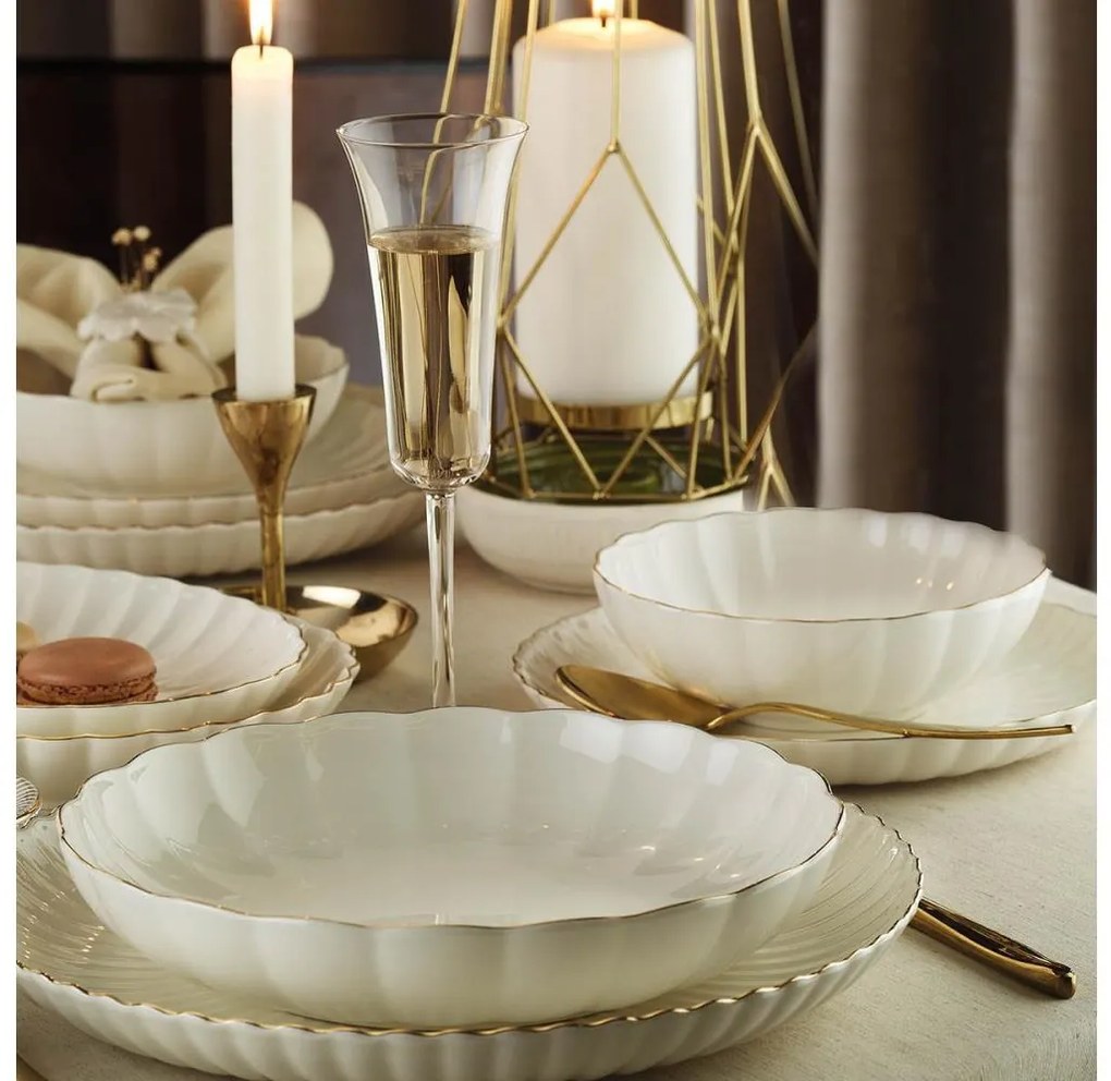 Zestaw obiadowy 24-częściowy, biały/złoty, z porcelany