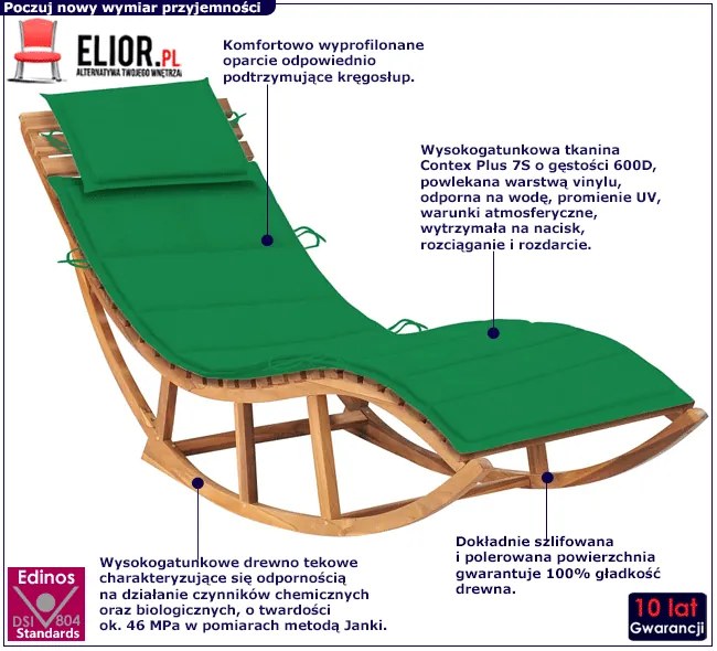 Zielony leżak ogrodowy z drewna na biegunach B7-N55