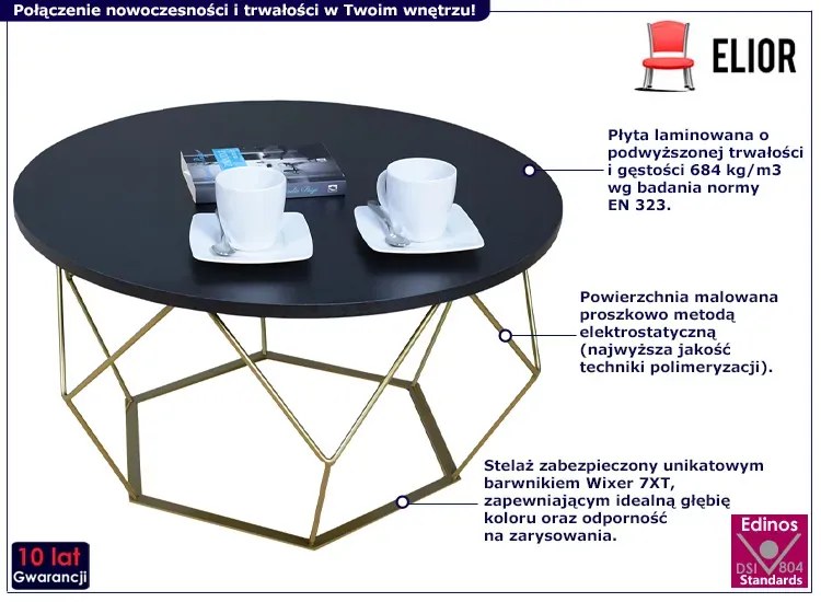 Okrągły stolik kawowy z czarnym blatem - Liliana 3X
