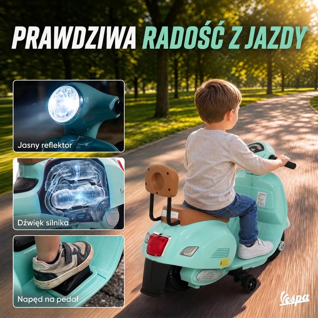 AIYAPLAY Elektryczny motorek dziecięcy Mini Vespa GTS 6V z akumulatorem litowym, ergonomiczne siedzisko i oparcie 1,5-3 lat | Aosom PL