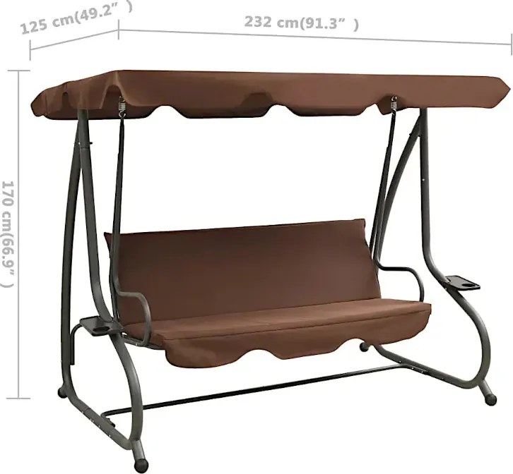 Brązowa huśtawka ogrodowa z baldachimem D0-N90
