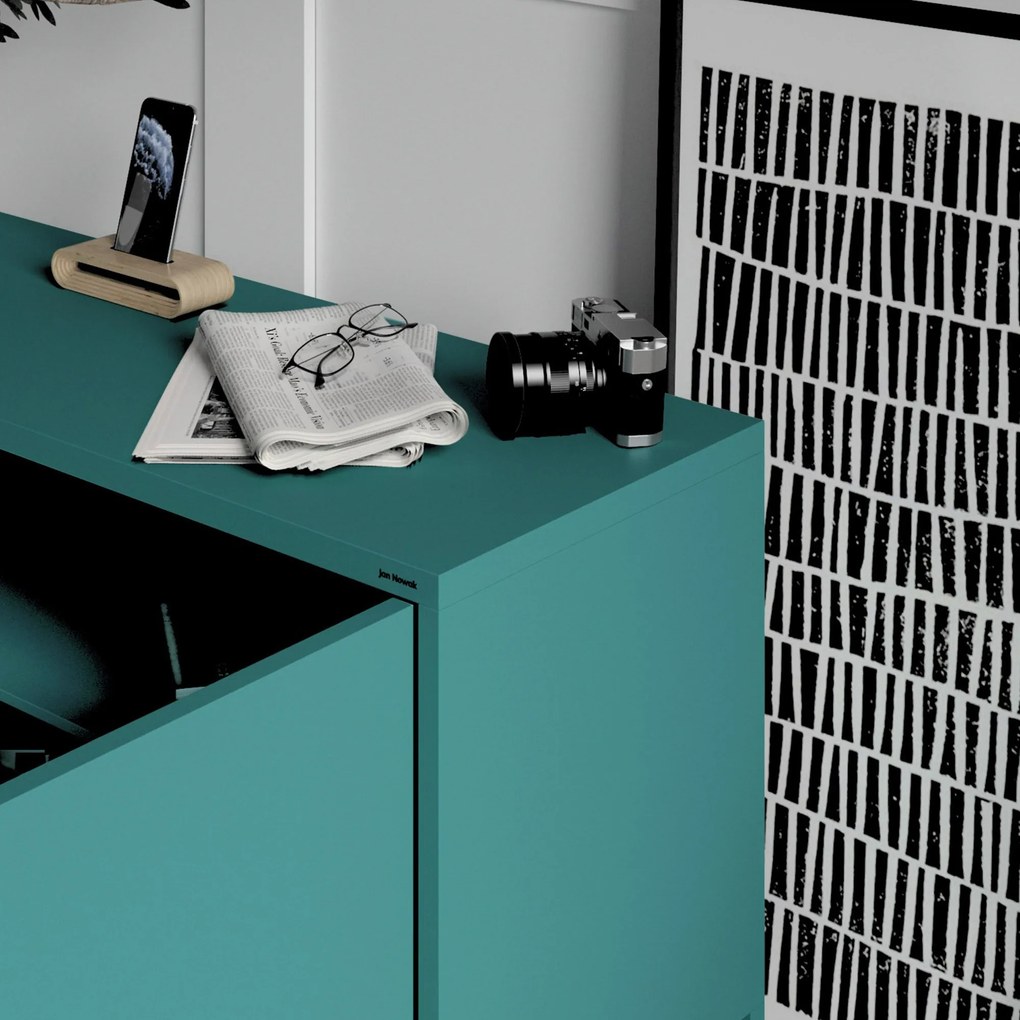 Szafka RTV metalowa na nóżkach morska, 1150x595x400 mm: ROSA Modern