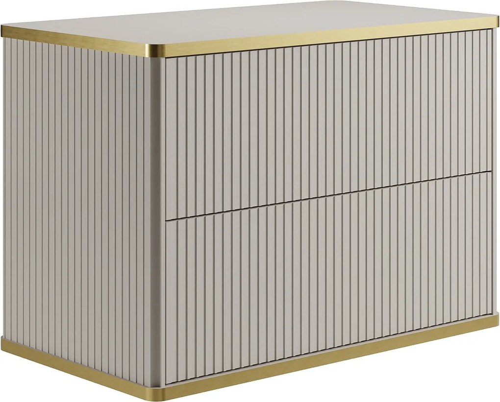 Szafka pod umywalkę wisząca prążkowana ze złotą obwódką - Beżowy - szer. 80 cm - KELIZA