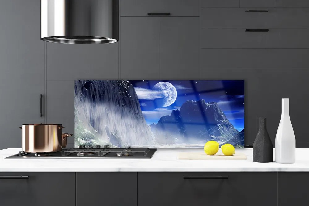 Panel Szklany do Kuchni Szczyty Gór W Świetle Księżyca