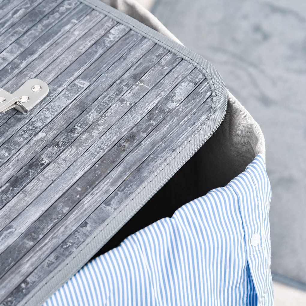 HOMCOM Elegancki kosz na pranie z bambusa 72L z pokrywą, Szary