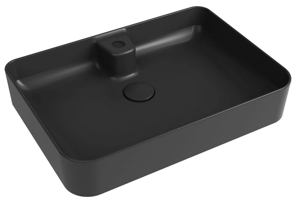 Umywalka ceramiczna nablatowa czarna z otworem na baterię 60x42 cm LERA Black