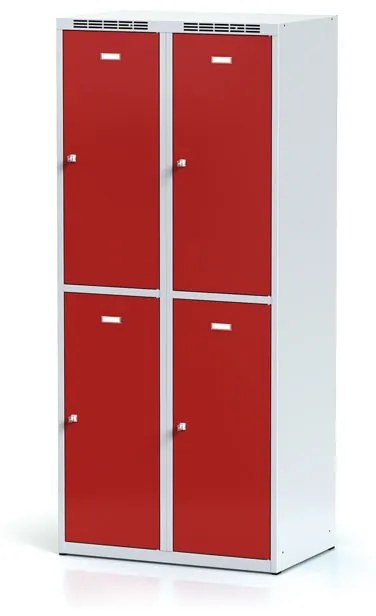 Alfa 3 Szafka skrytkowa, 4 schowki, 1800 x 800 x 500 mm, zamek cylindryczny, drzwi czerwone