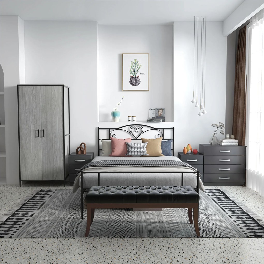 HOMCOM Rama łóżka metalowa z zagłówkiem, udźwig 300 kg, 145L x 211B x 106H cm, Schwarz