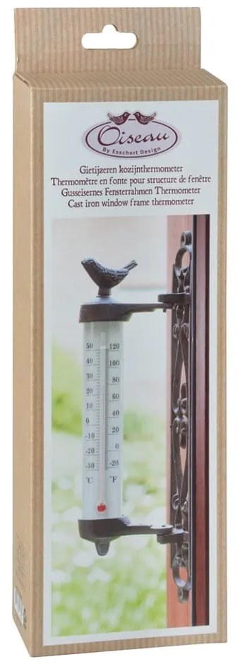 Żeliwny termometr ścienny z ptaszkiem Esschert Design Dekor Bird, wys. 27,3 cm