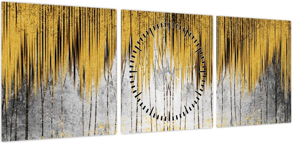 Obraz - Złote linie (z zegarem) (90x30 cm)
