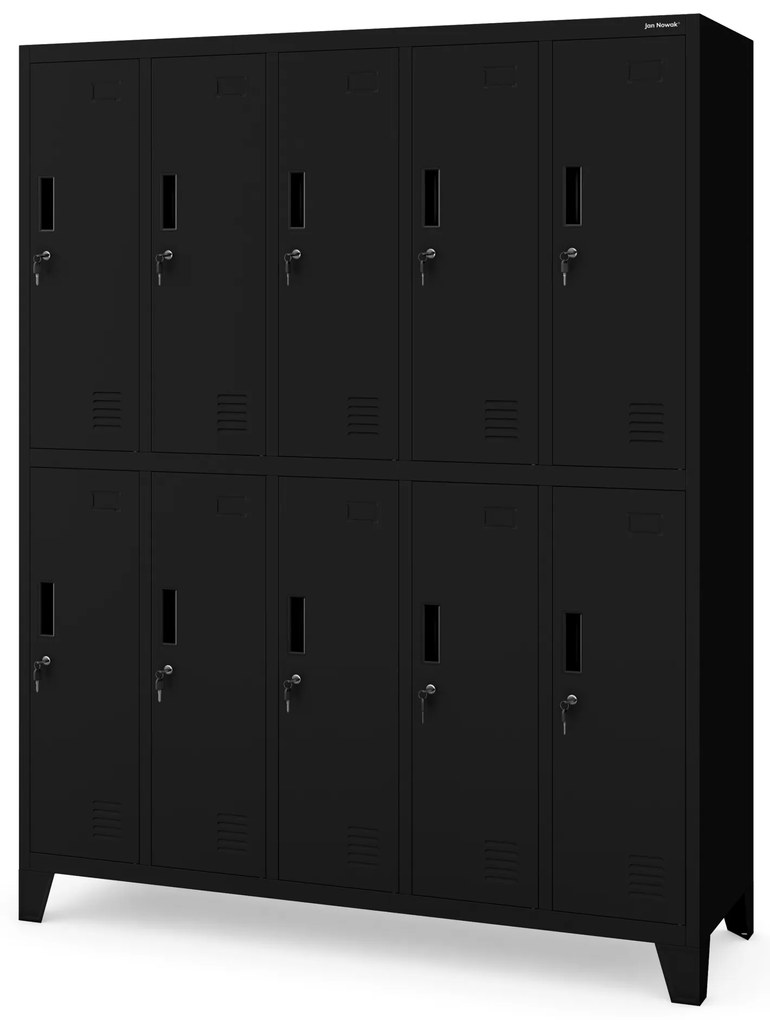 Szafa socjalna BHP ubraniowa 10-drzwiowa czarna: BARTEK 1360 x 1720 x 450 mm