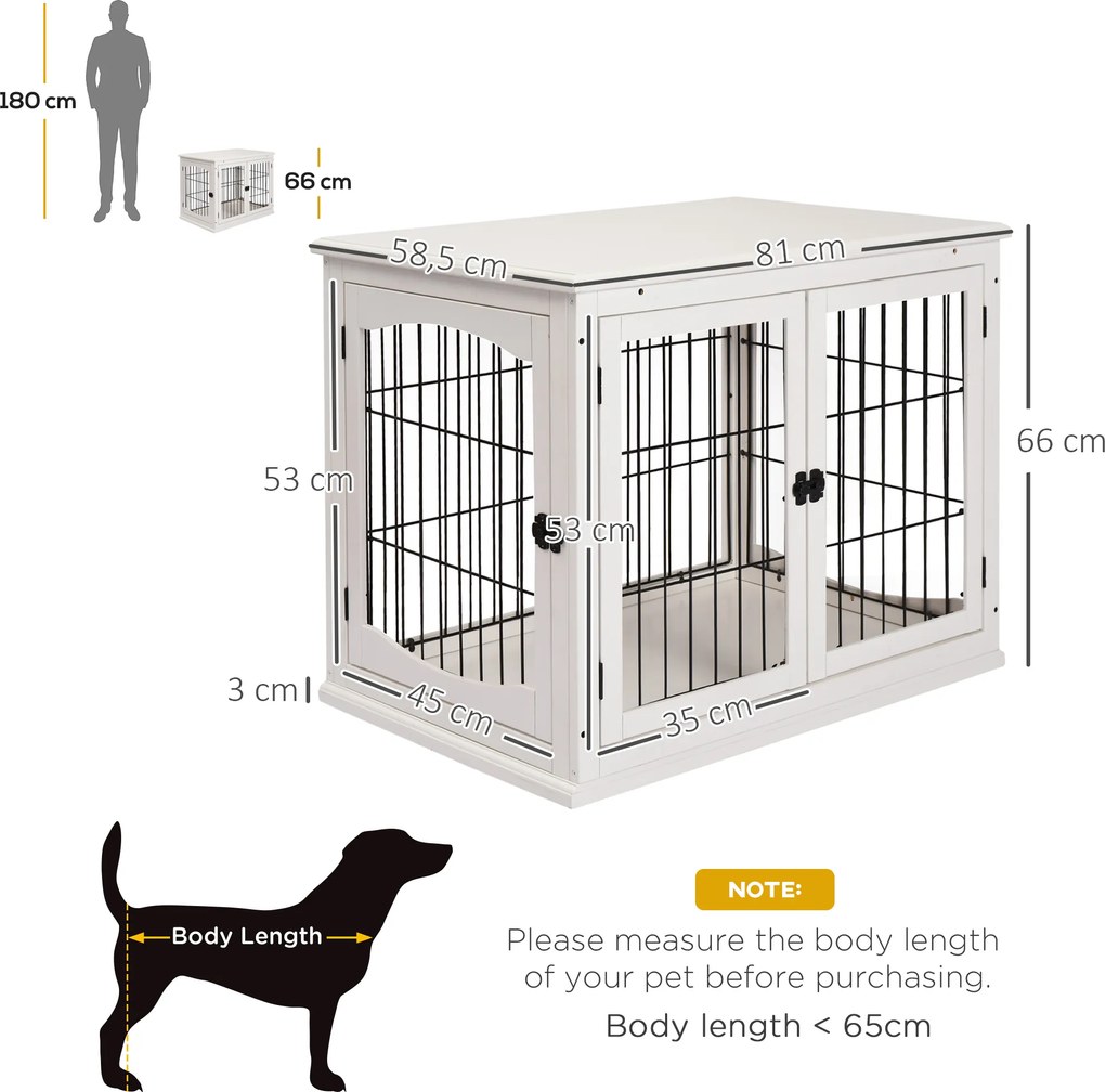 PawHut Solidna Klatka dla Psa - 2 Drzwi, MDF, Metal, Biała - Bezpieczny Azyl dla Pupila | Aosom PL