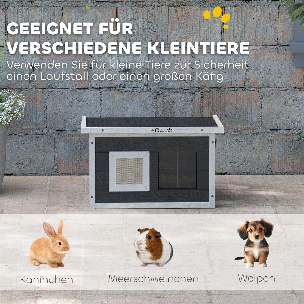 PawHut Domek dla kota i królika, miejsce odosobnienia, drewniany domek z matą do drapania, klapką, 61 x 45 x 36,5 cm, Szary