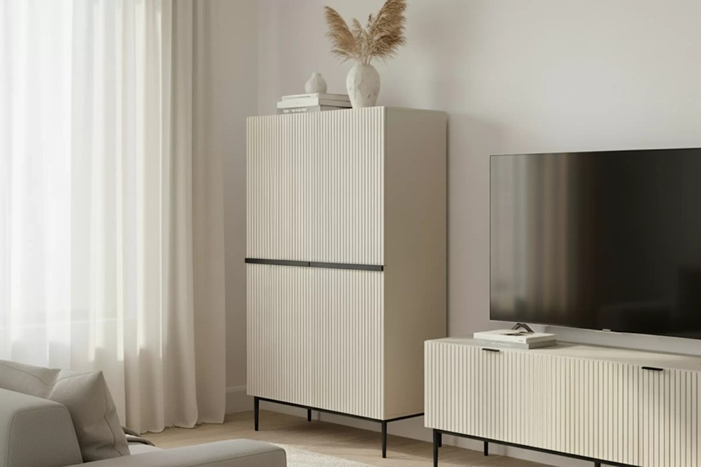 Komoda wysoka Nicole 100 cm - kaszmir / czarne nóżki