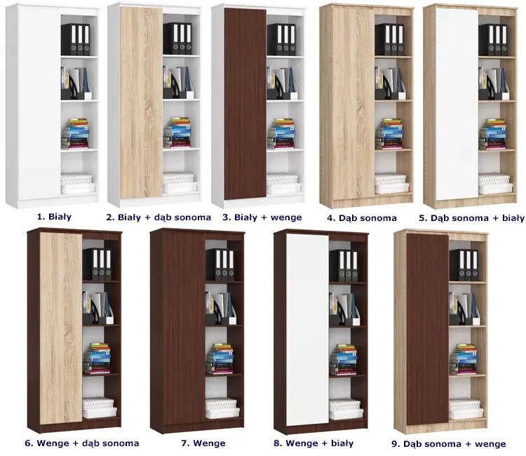 Klasyczny regał do biura z drzwiczkami wenge R9-S01