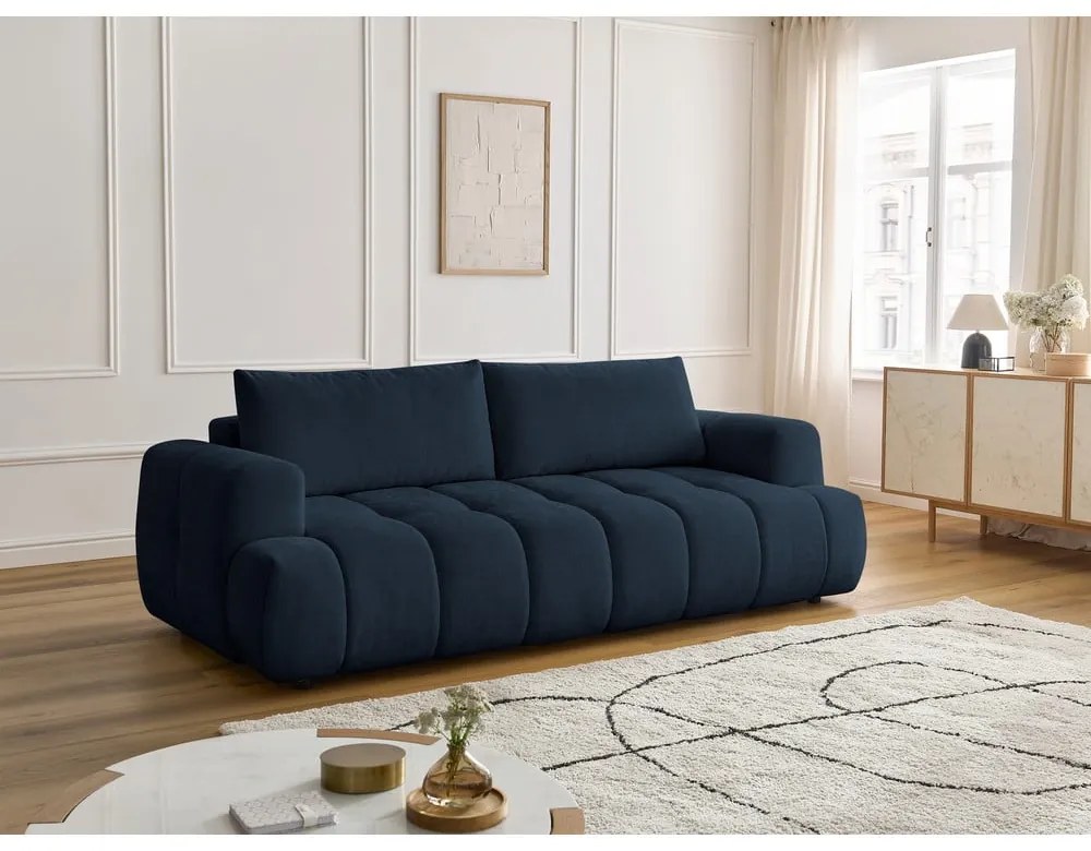 Ciemnoniebieska rozkładana/ze schowkiem sofa 251 cm Fuji – Bobochic Paris