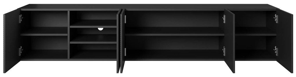 Szafka RTV wisząca Asha 200 cm z ryflowanym frontem - czarny mat