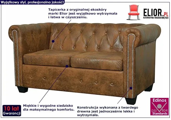 2-osobowa brązowa sofa w stylu Astrin