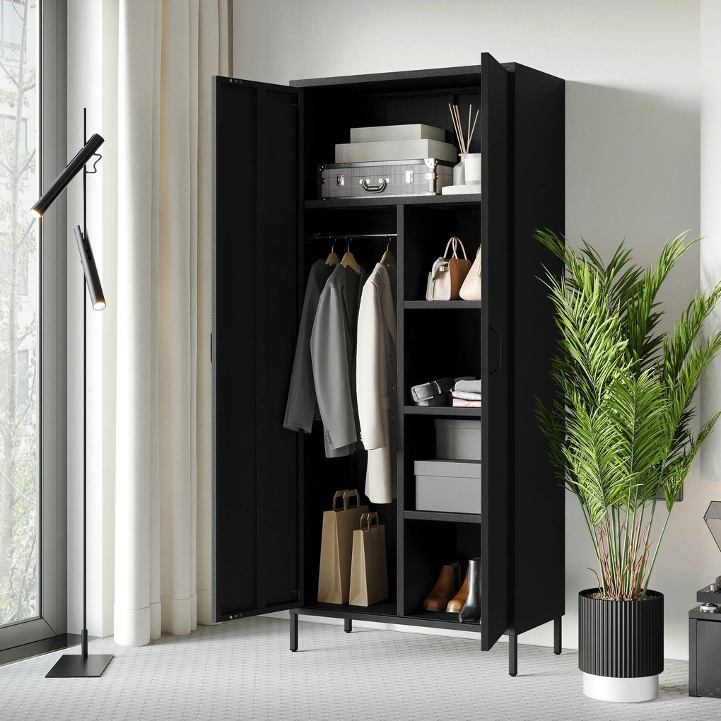 Szafa na ubrania metalowa loftowa czarna: Modern FLAVIO 800 x 1850 x 450 mm
