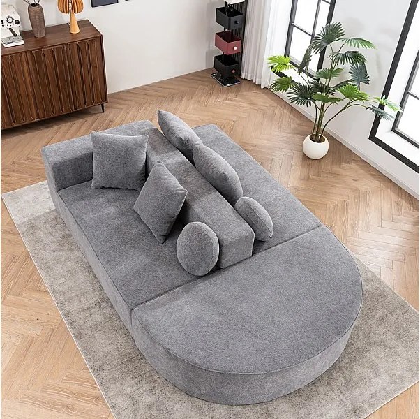 Modułowa panoramiczna sofa 5-osobowa - z tkaniny Chenille szara - z 6 poduszkami - 263x171x66cm