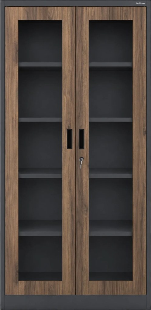 Szafa metalowa z witryną antracytowa / orzech: Eco Design AMELIA, 900 x 1850 x 400 mm