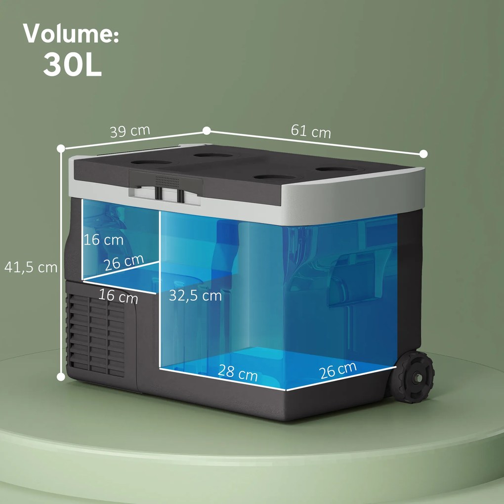 Outsunny 30 L Elektryczna Lodówka Kompresorowa z Trybem ECO i Funkcją LED, Czarna