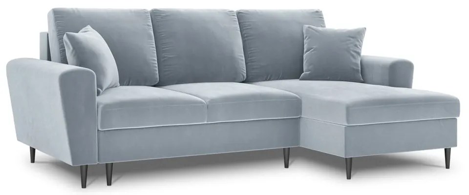 Jasnoniebieski aksamitny rozkładany narożnik ze schowkiem (prawostronny/z szezlongiem) Kyoto – Cosmopolitan Design