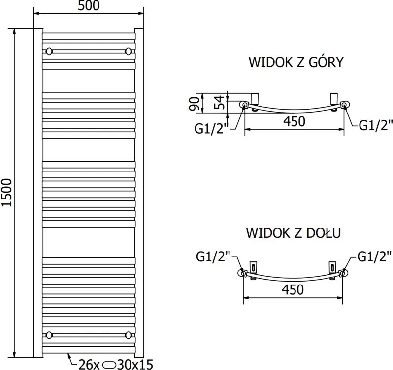 Mexen Helios grzejnik łazienkowy 1500 x 500 mm, 676 W, czarny - W103-1500-500-00-70