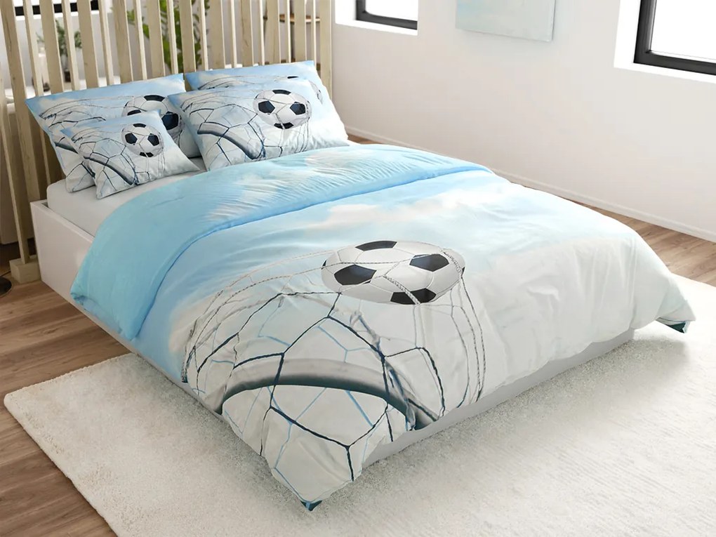 PrzytulneMieszkanie.pl PrzytulneMieszkanie.pl 3D Bawełniana pościel FOOTBALL ZONE, niebieski Rozmiar pościeli: 70 x 90 cm | 140 x 200 cm