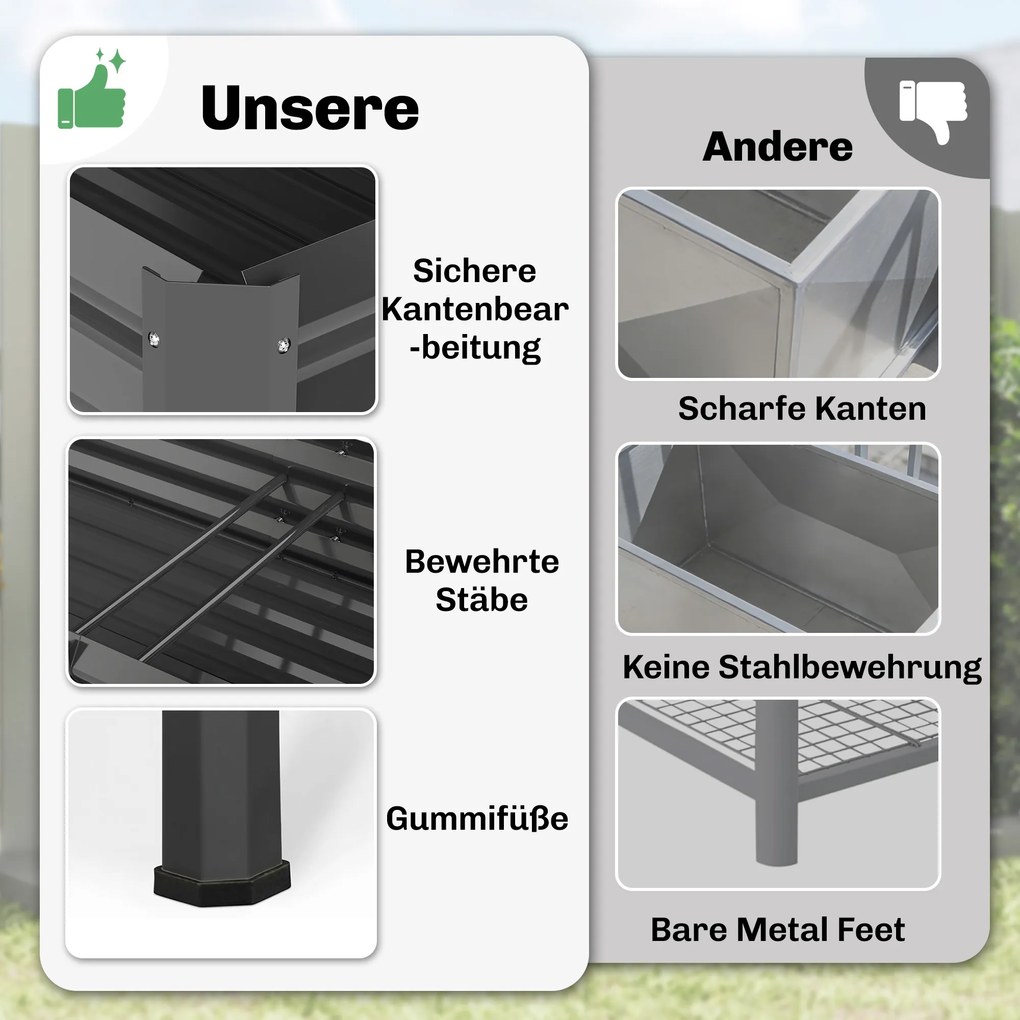 Outsunny Skrzynia z metalu, extra duży pojemnik do sadzenia z wzmocnieniami i wkładem włókninowym, 180 x 55 x 80 cm, ciemnoszary | Aosom PL