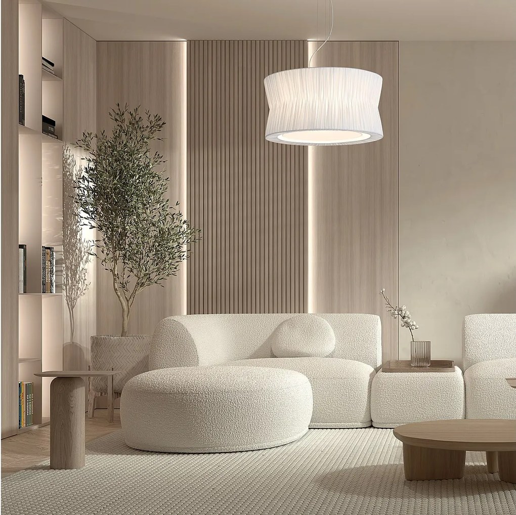 Lampa sufitowa CORA w stylu klasycznym - plisowany klosz wst?gowy - g?. ø59 cm x 3x E27 60W - stalowo-bia?a - IP20