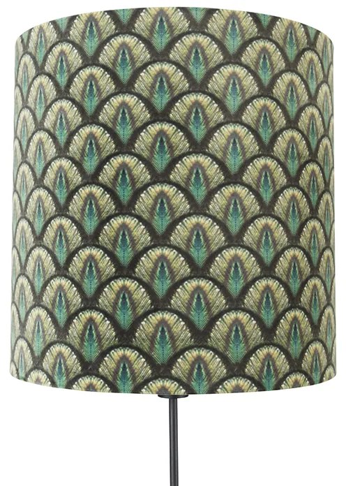 Lampa stojąca z czarnym kloszem w wzory pawia 40 cm regulowana - Parte klasyczny/Antyczny Oswietlenie wewnetrzne