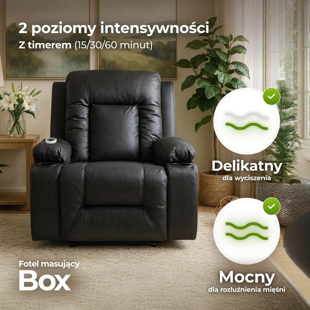 Fotel masujący z funkcją rozkładania Box ekoskóra