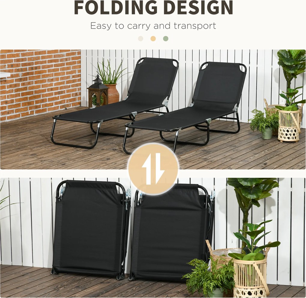 Outsunny Zestaw 2 składanych leżaków ogrodowych z 5-stopniową regulacją oparcia, do 120 kg | Aosom PL