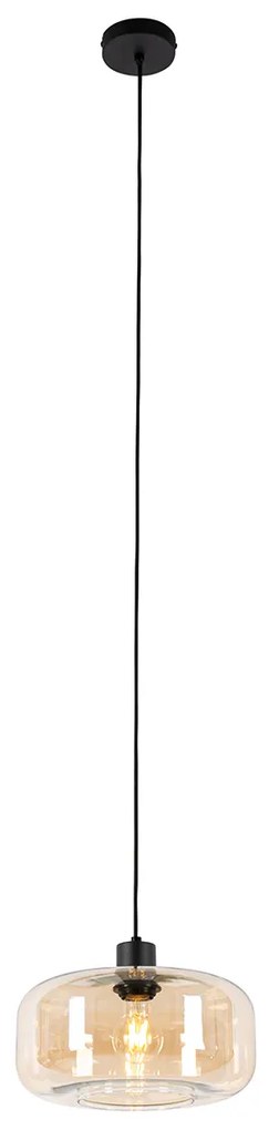 Inteligentna lampa wisząca czarna z bursztynowym szkłem z WiFi A60 - Bizle