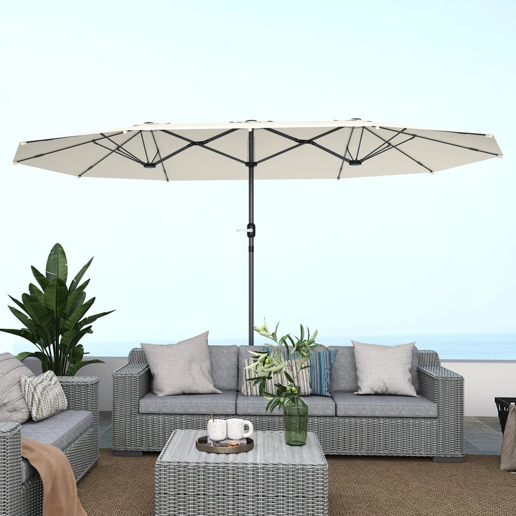 Outsunny Podwójny Parasol 436 x 260 cm, Stal z Ochroną UV z Korbką, Beżowy