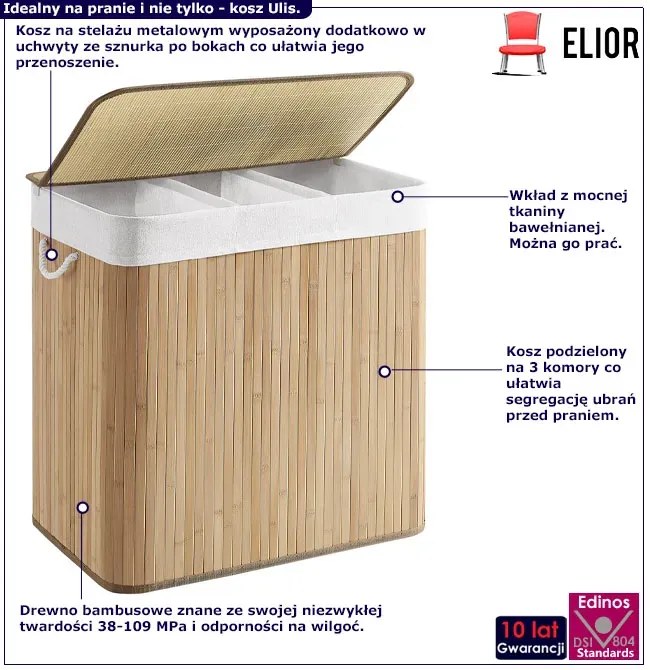 Bambusowy zamykany kosz na bieliznę H0-W87