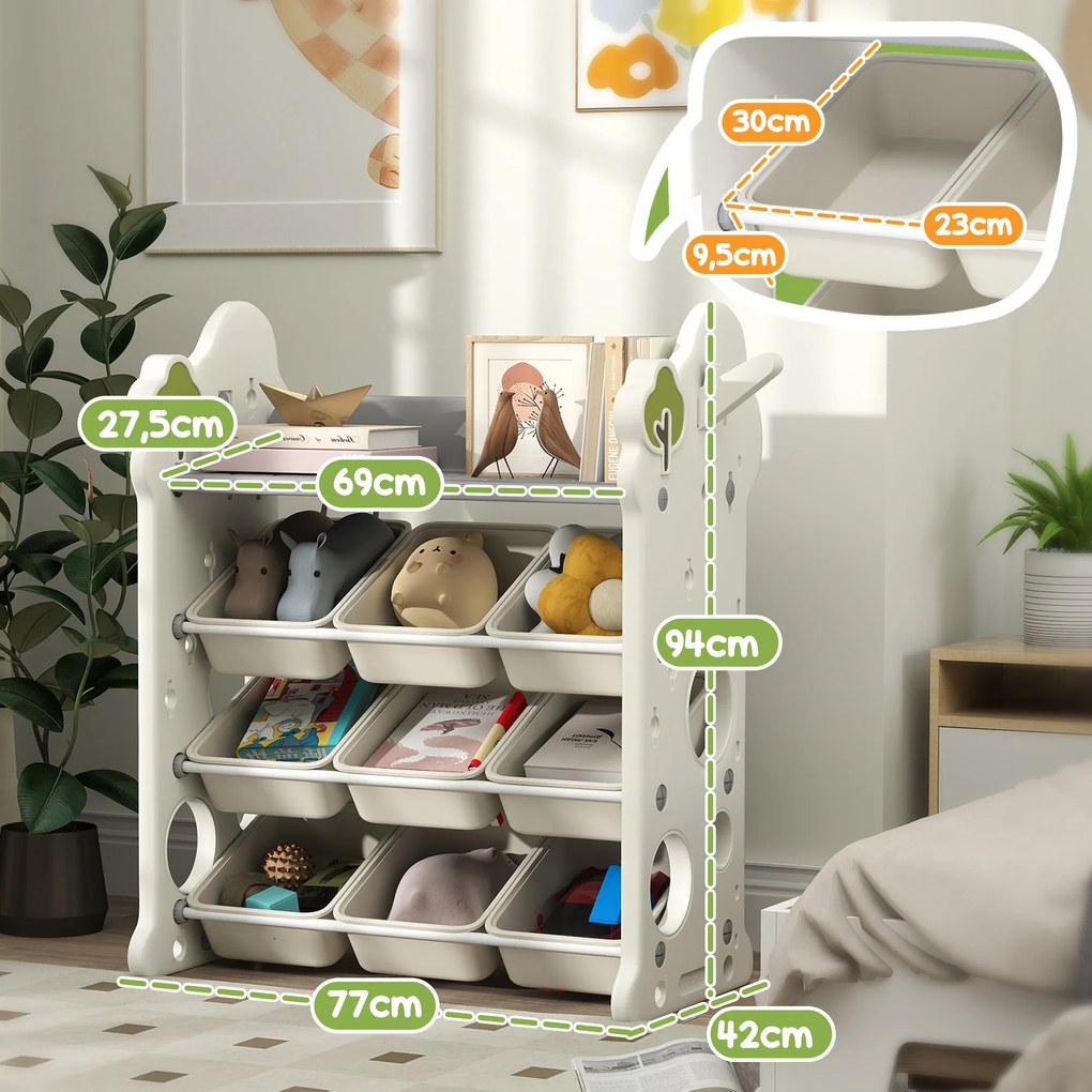 AIYAPLAY Regał dziecięcy na zabawki i książki z 9 pojemnikami, do pokoju dziecięcego, przedszkola, plastikowy, kolor kremowy