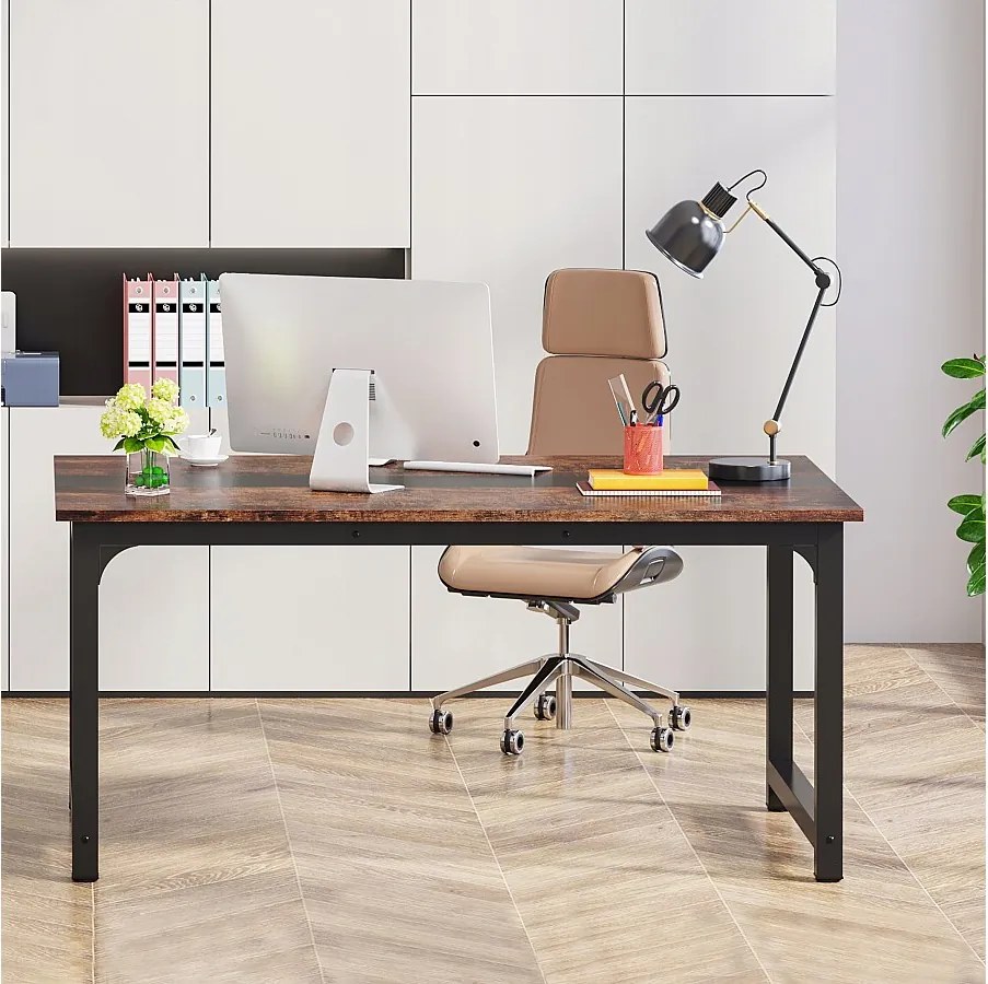 Nowoczesne biurko komputerowe, 160 x 80 cm, duże biurko, stolik komputerowy, biurko do nauki, stanowisko pracy do domowego biura, rustykalne/czarne
