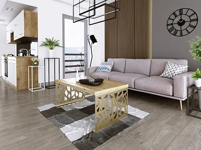 Ława z ozdobnym stelażem złoty + dąb artisan - Ofelio 5X